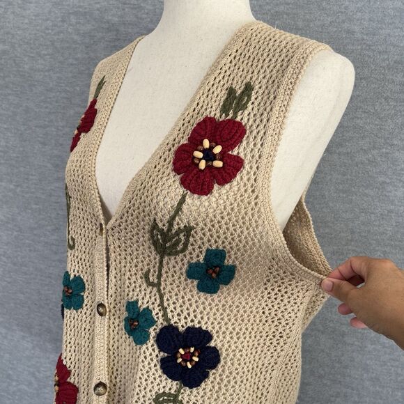 Jantzen Crochet Sweater Vest Womens M 3D Knit Floral Boho Hippie Cottagecore Vtg - Picture 5 of 15